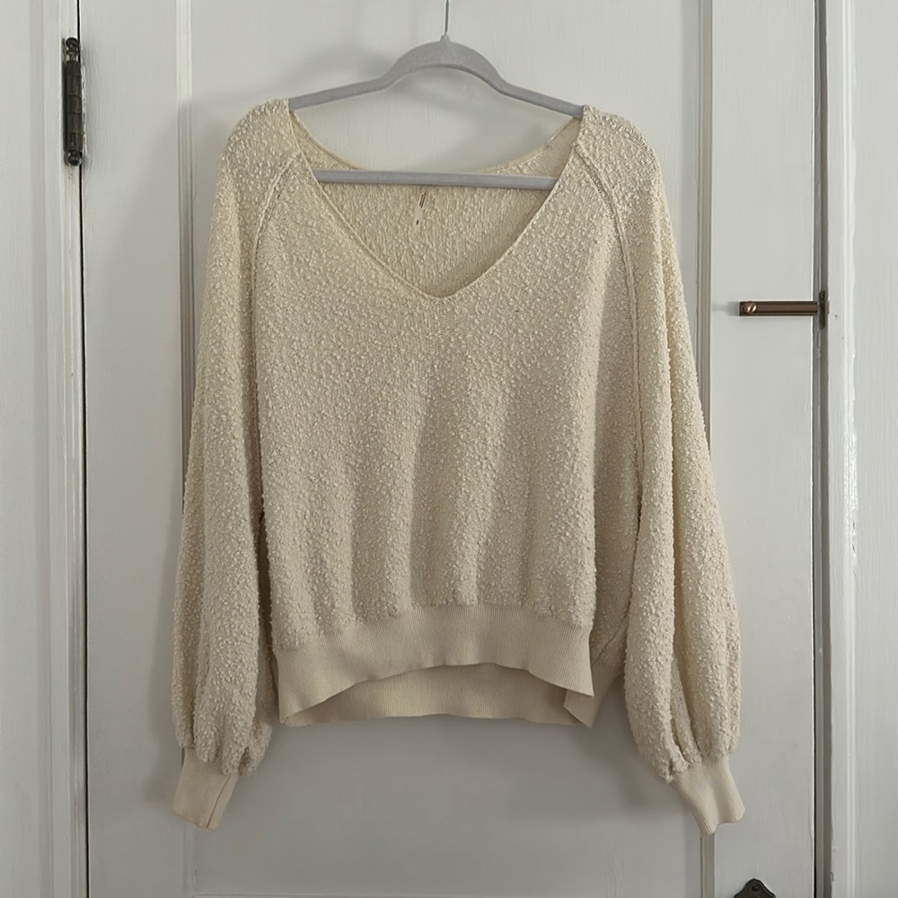 Free people slouchy v neck sweater cream white
